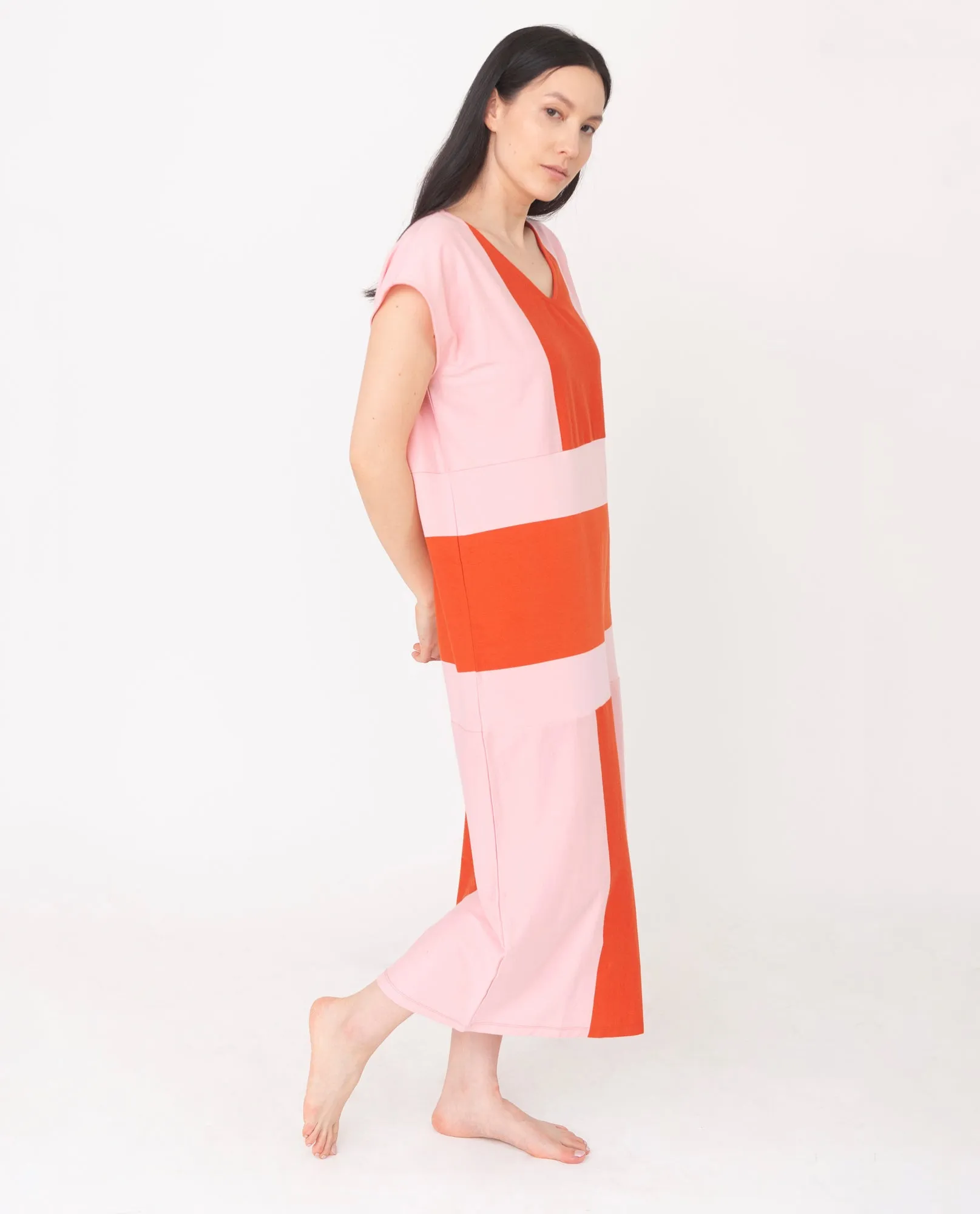 ANGELA Organic Cotton Dress in Tomato And Pink