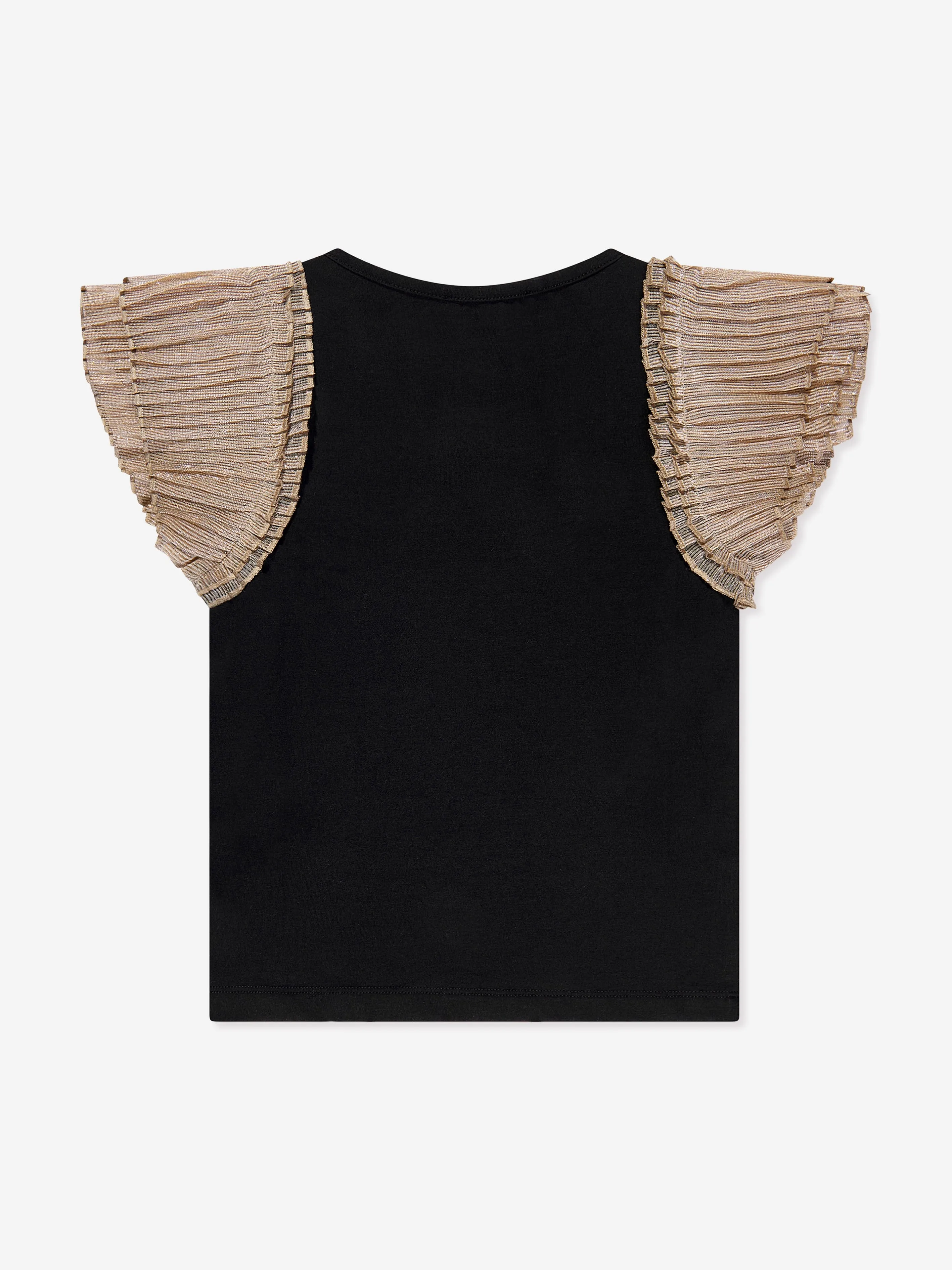 Angels Face Girls Piper Pleated Sleeve Top in Black