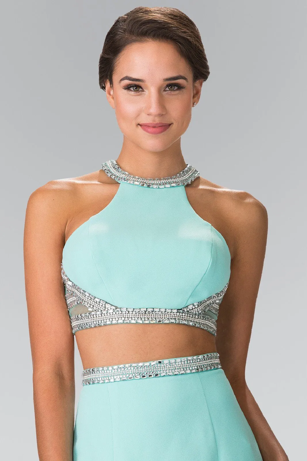 Aqua Two-Piece Dress with Beaded Accents by Elizabeth K GL2256