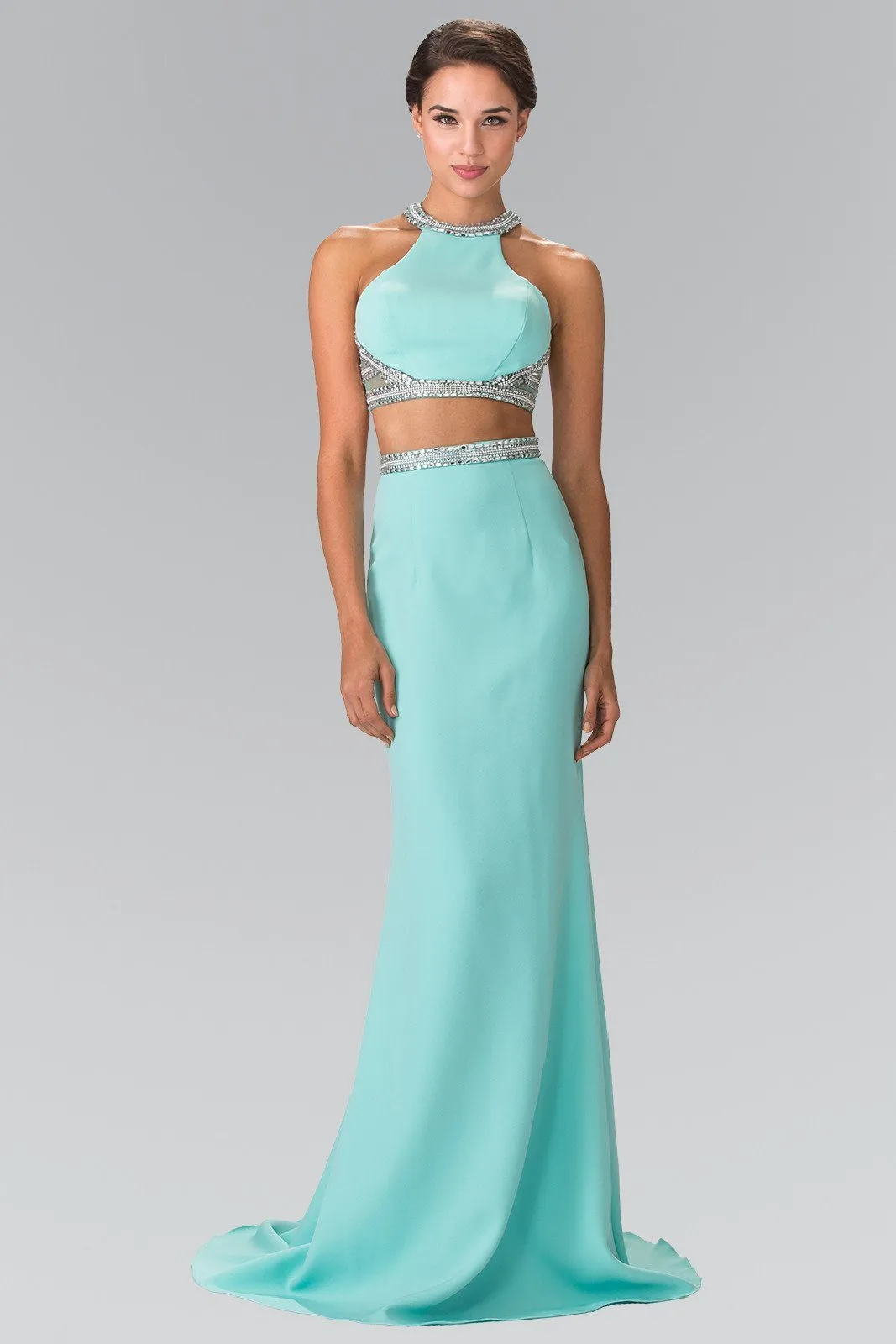 Aqua Two-Piece Dress with Beaded Accents by Elizabeth K GL2256