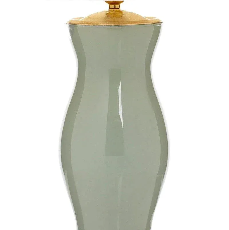 Artichoke Green Handblown Glass Lamp with Brass Accents