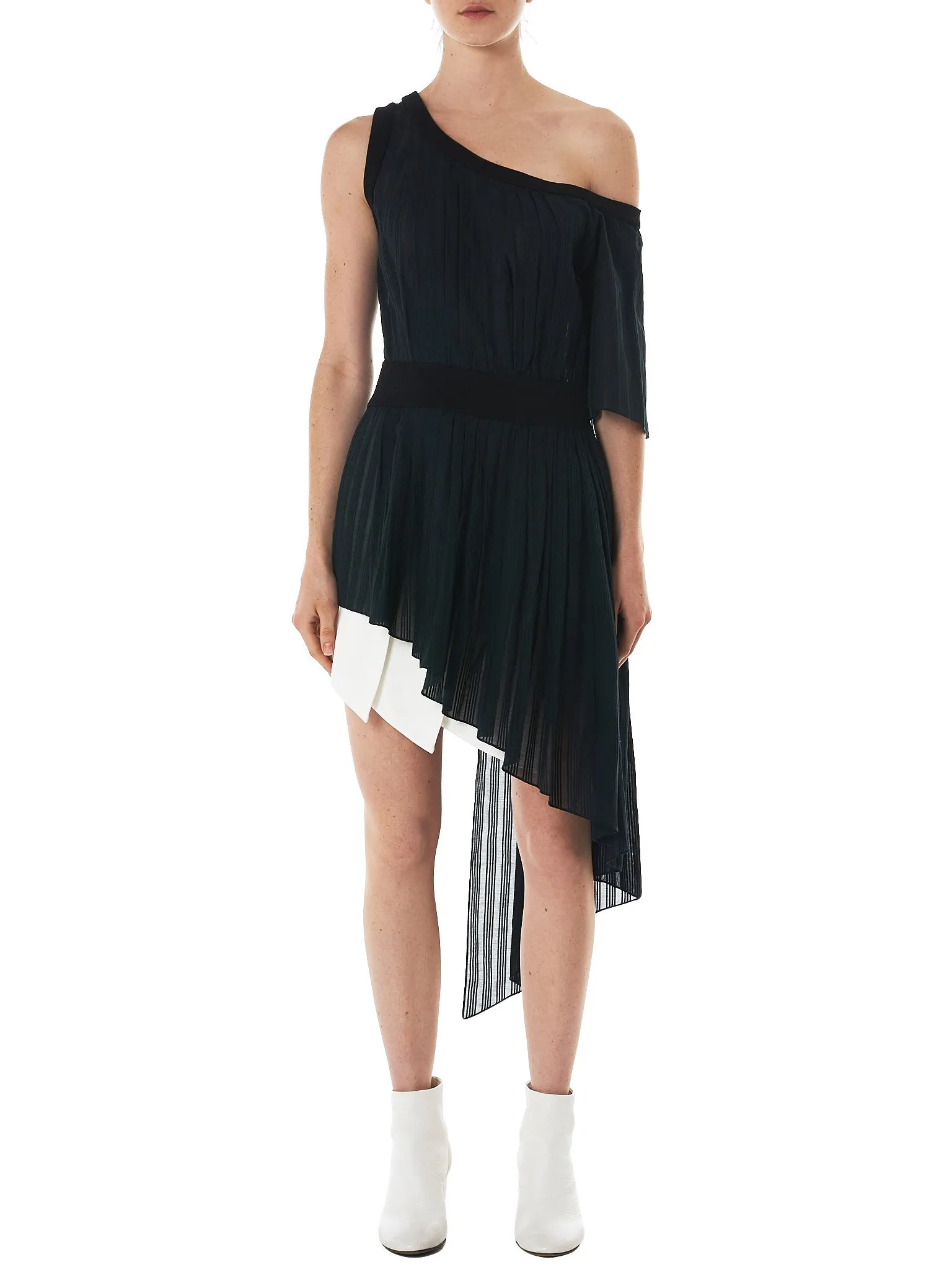 Asymmetric Draped Striped Top (T20-BLACK)