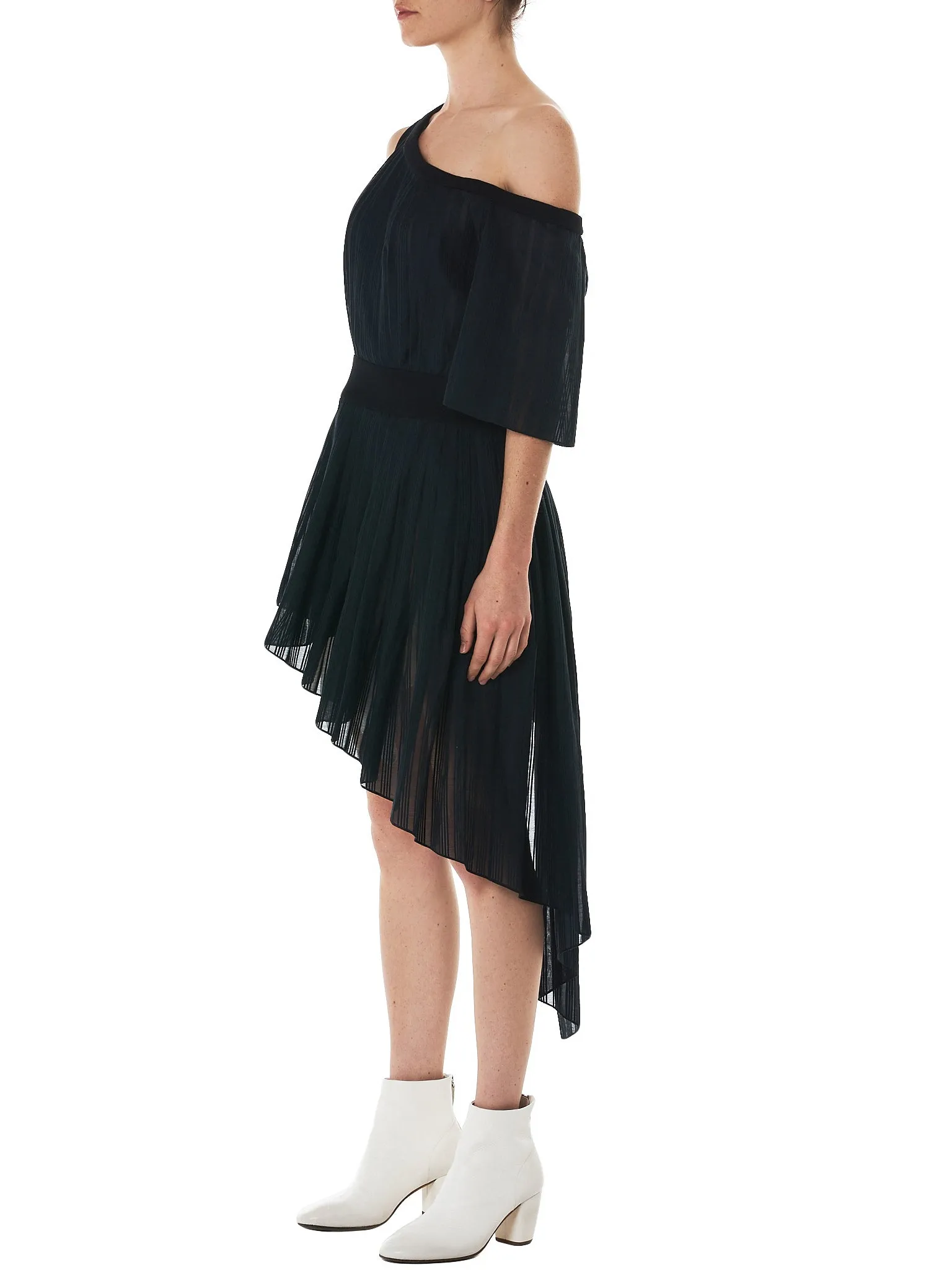 Asymmetric Draped Striped Top (T20-BLACK)