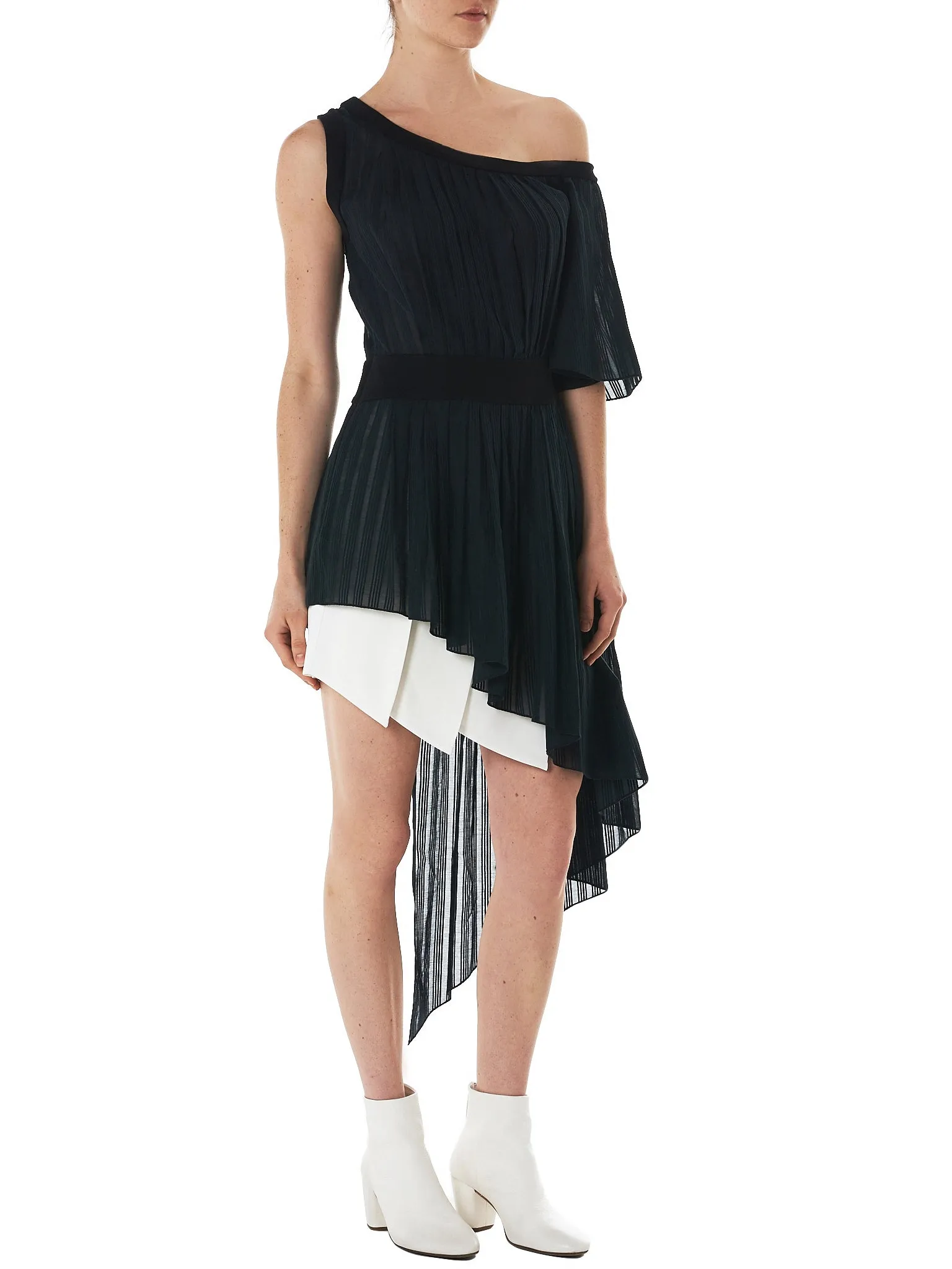 Asymmetric Draped Striped Top (T20-BLACK)