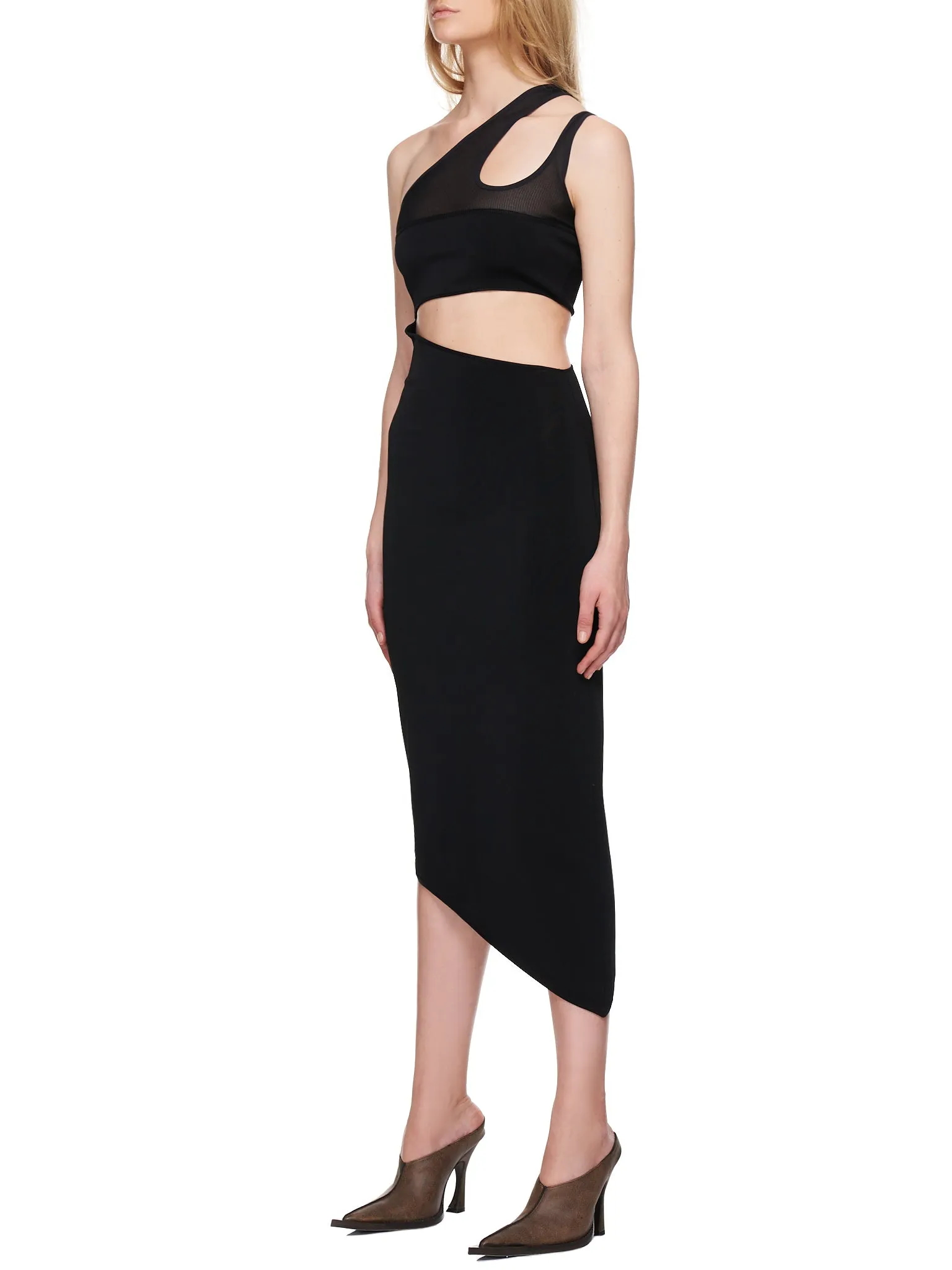 Asymmetric Knit Cut-Out Dress (2R012981092-BLACK)