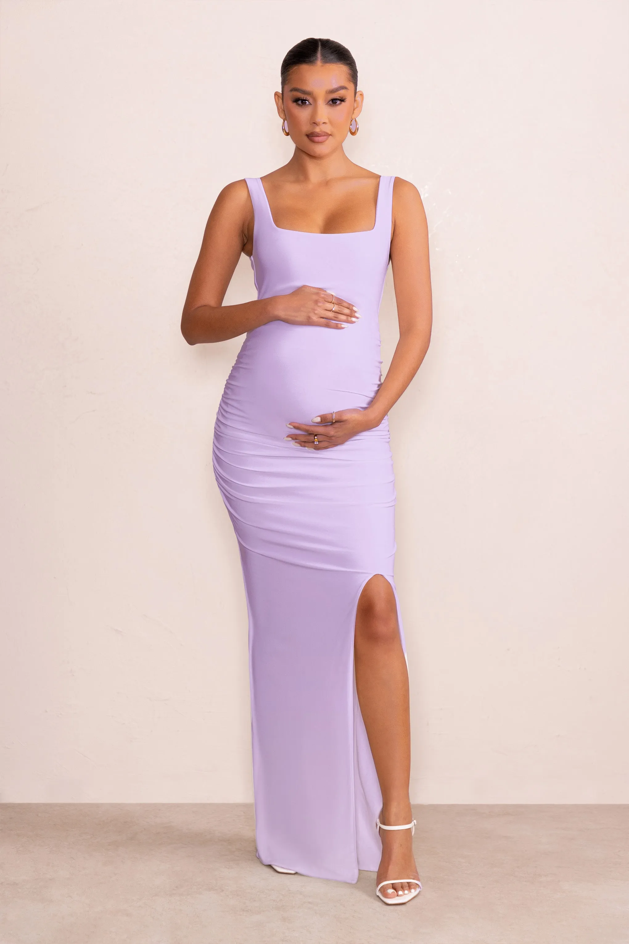 Avril | Lilac Square Neck Maternity Maxi Dress with Split