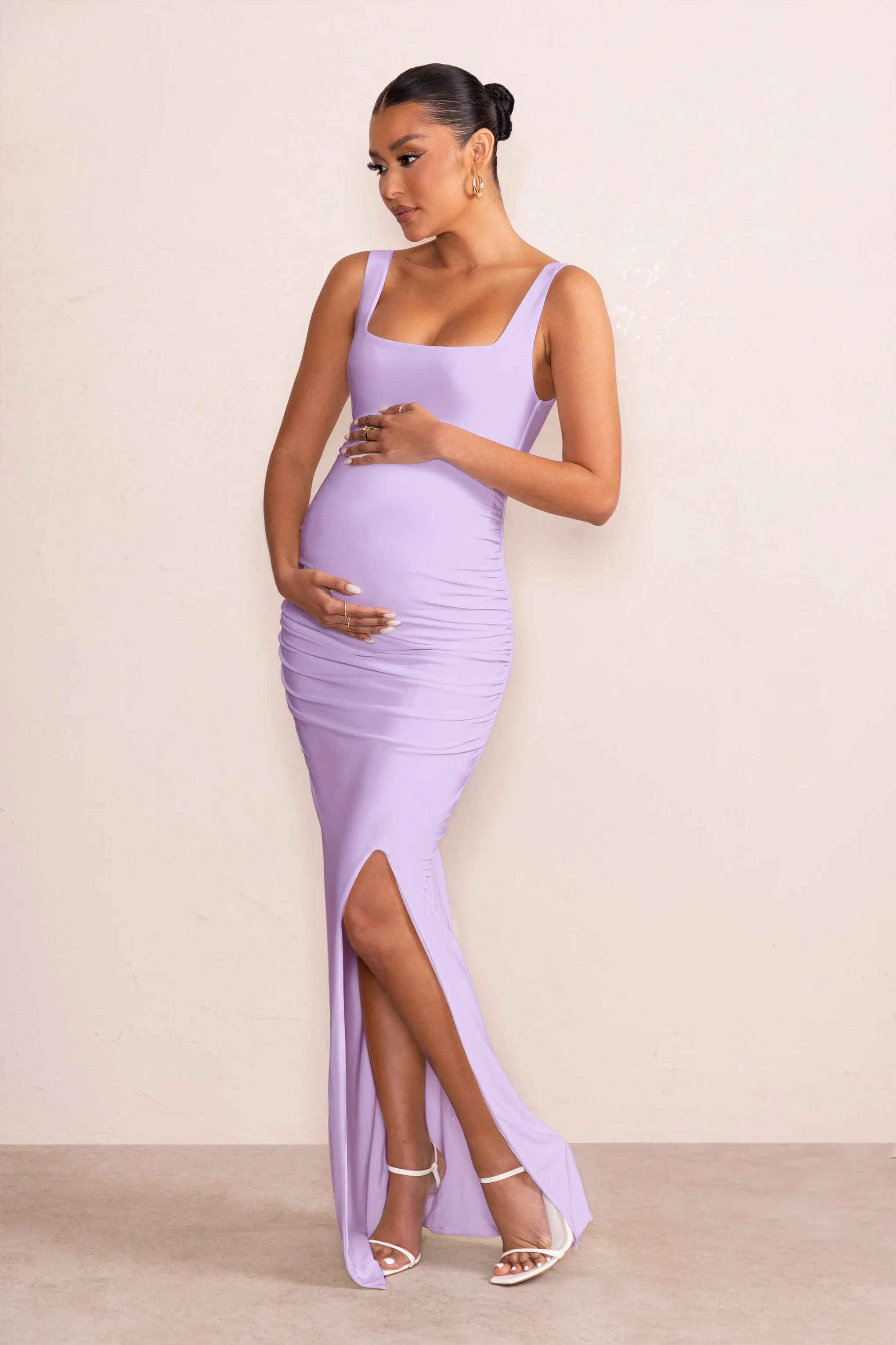 Avril | Lilac Square Neck Maternity Maxi Dress with Split