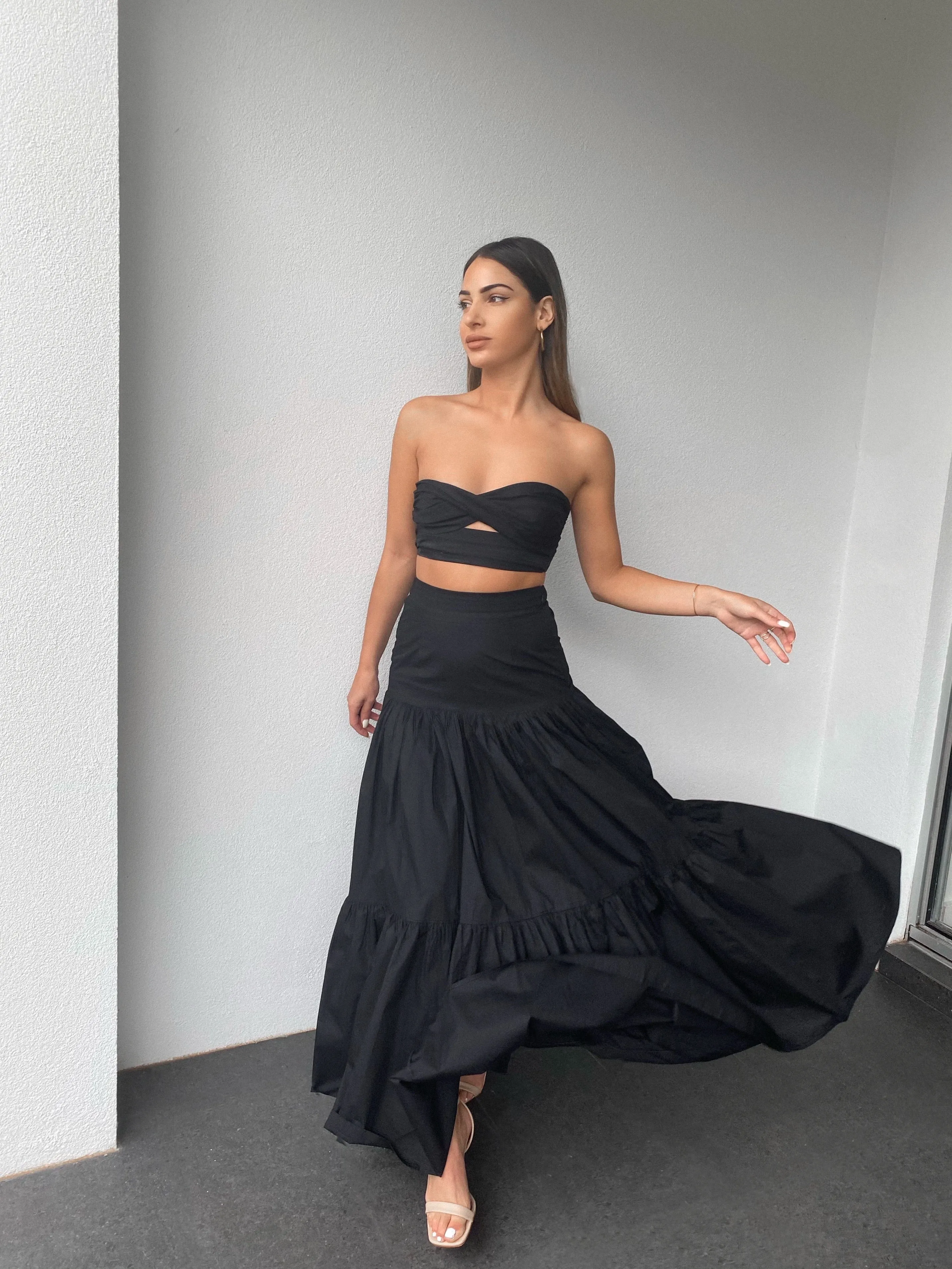 Ayla black top and maxi skirt (sold as separates)