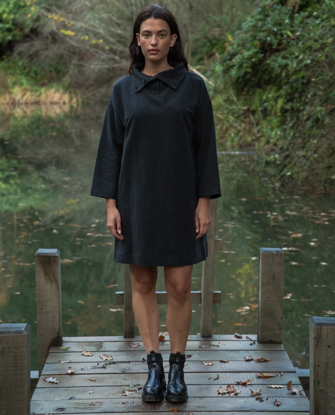 Ayse Organic Cotton Dress in Black Marl