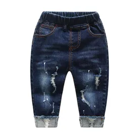 Baby Boys Girls Stretch Waist Ripped Jeans