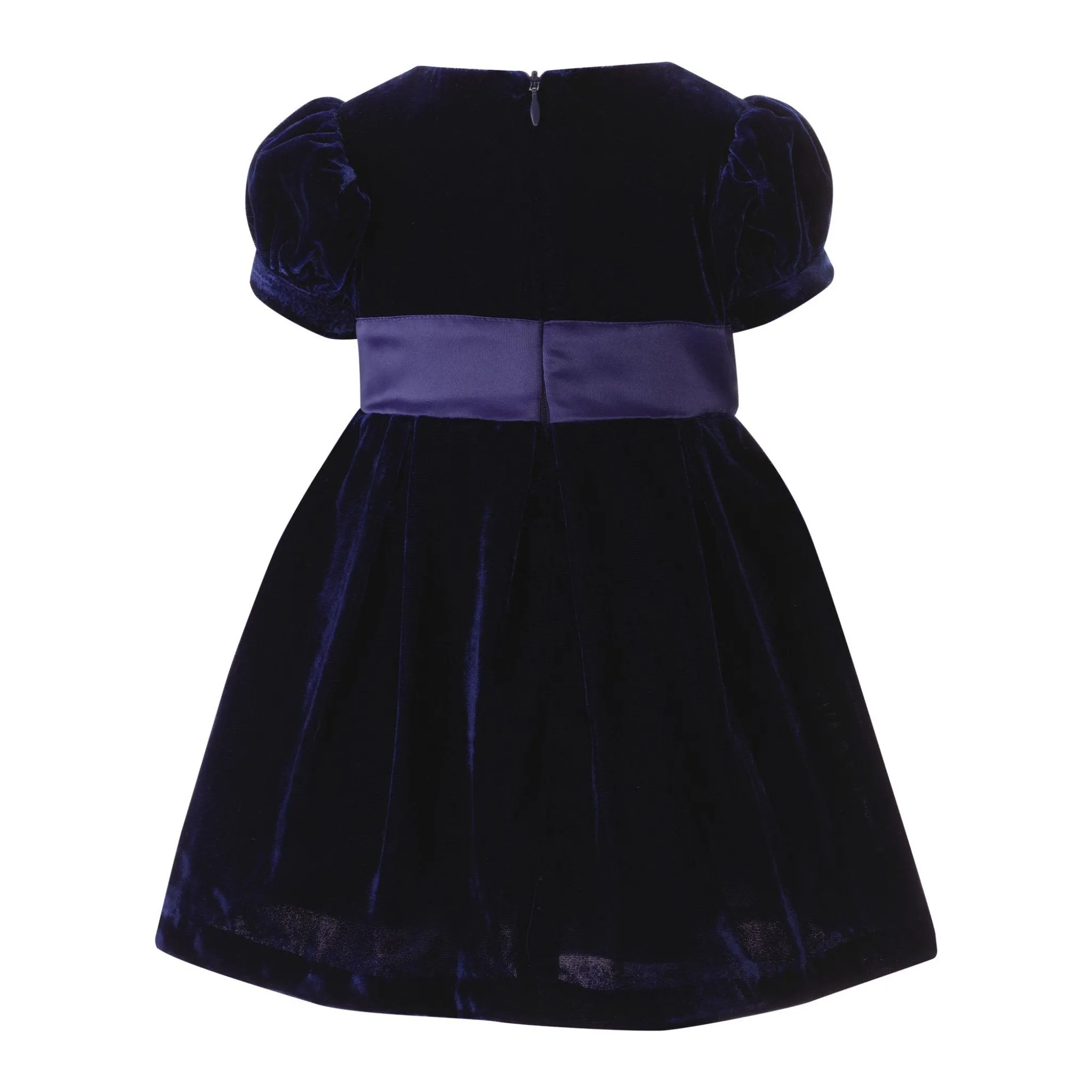 Baby Girl Crushed Velvet Bow Dress, Navy