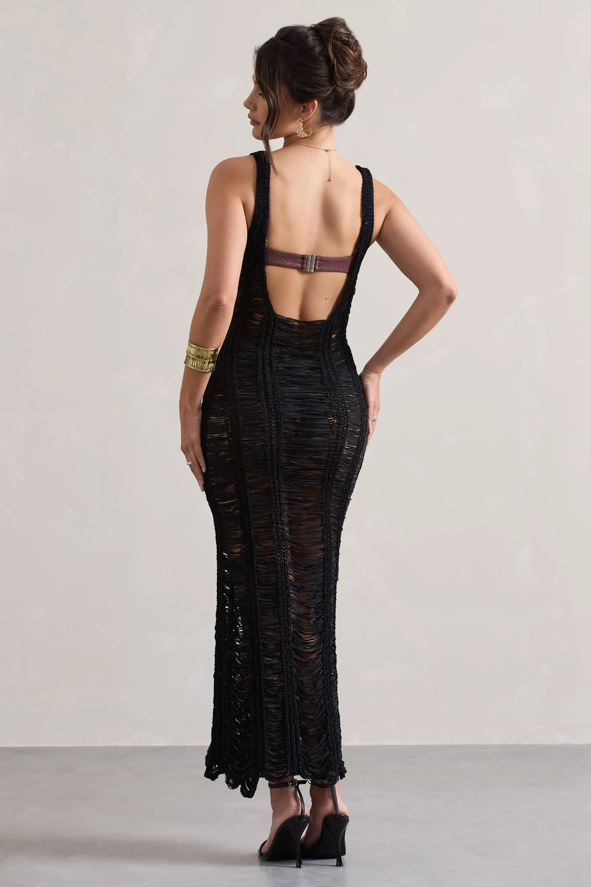 Bahama | Black Crochet Square-Neck Maxi Dress