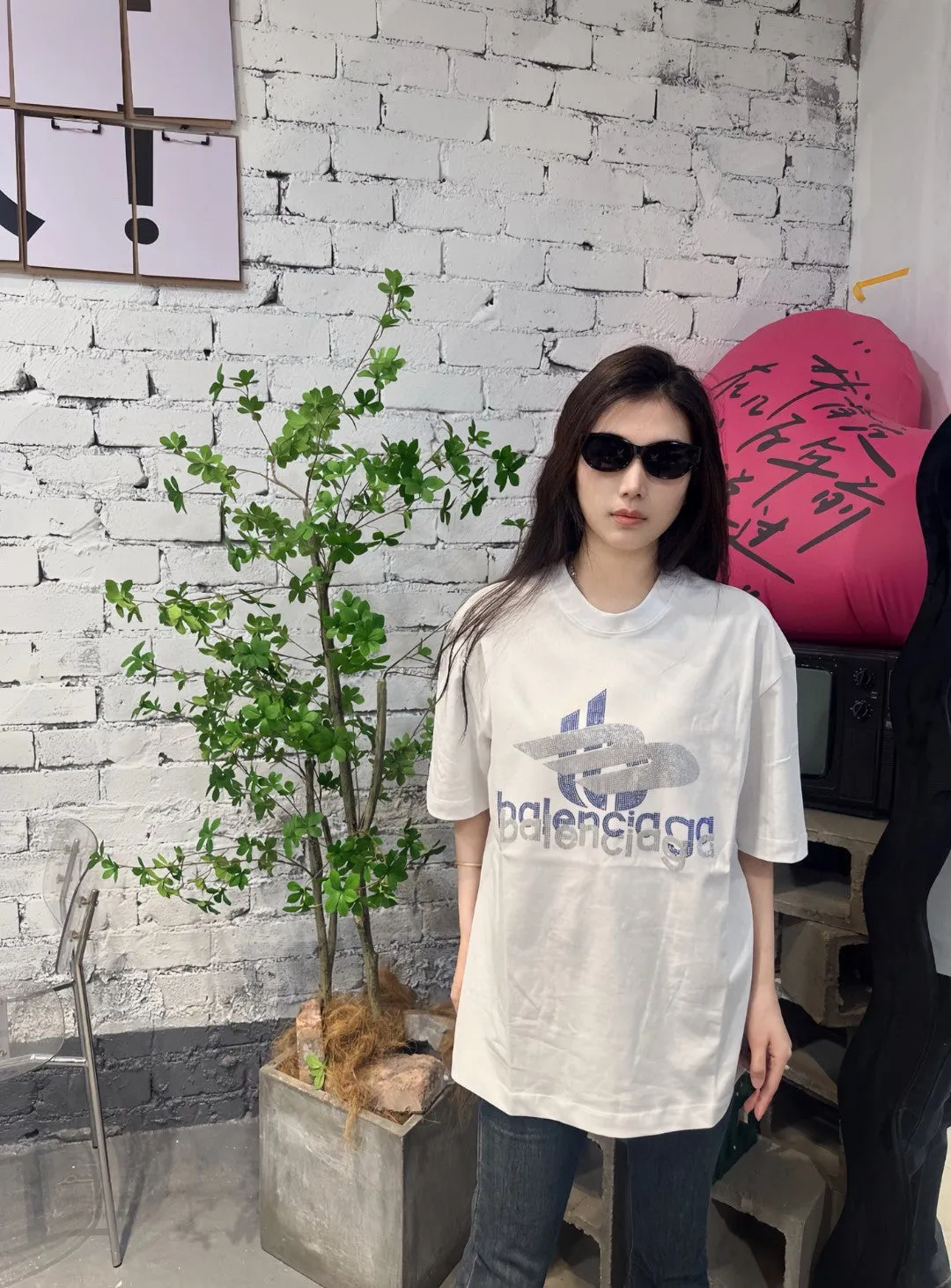 Balenciaga Crystal Logo T-Shirt in White