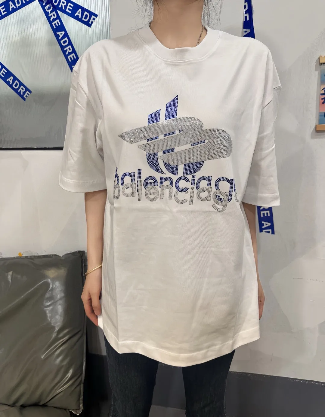 Balenciaga Crystal Logo T-Shirt in White