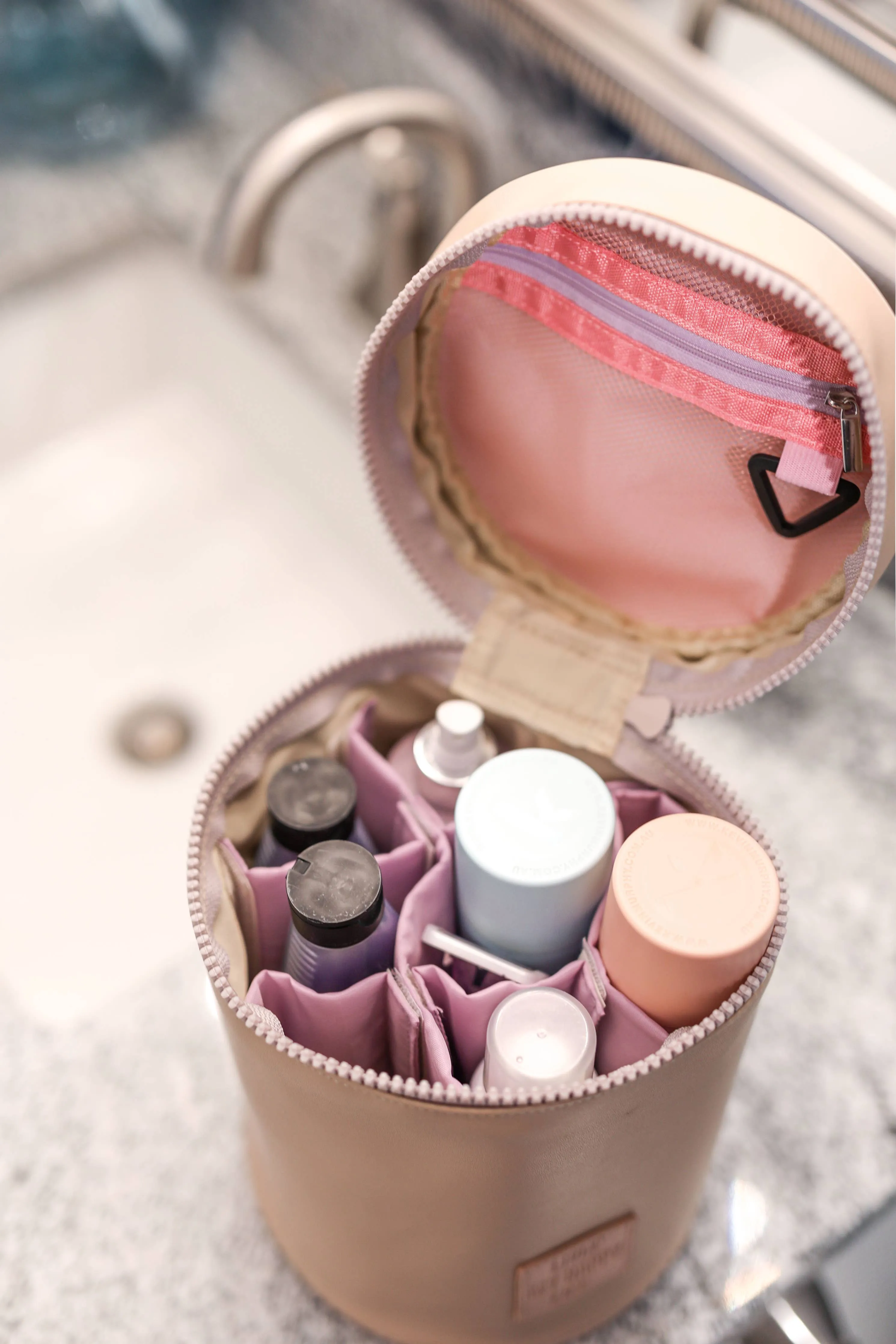 Barrel Organizer Toiletry Bag - Livin' My Happy Life (Tan)