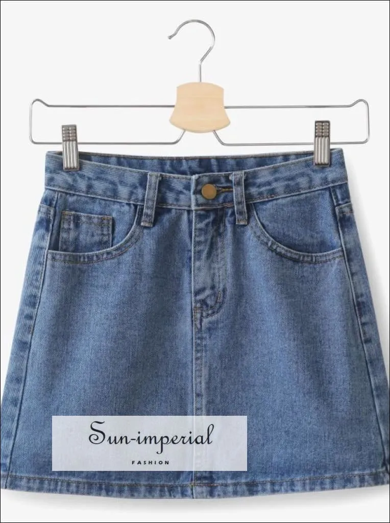 Basic Denim Mini A-line Skirt Washed High Waist Jeans Skirts