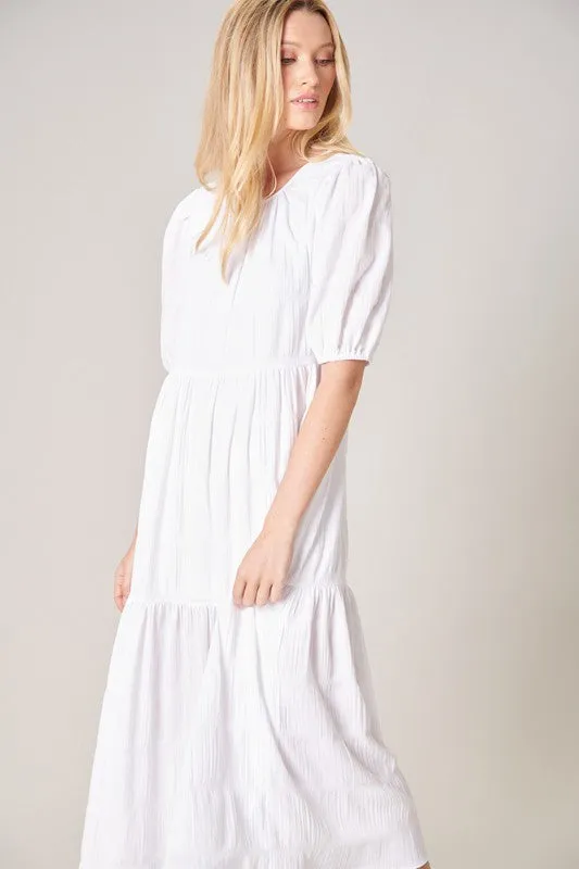 Bastille Back Tie Tiered Midi Dress