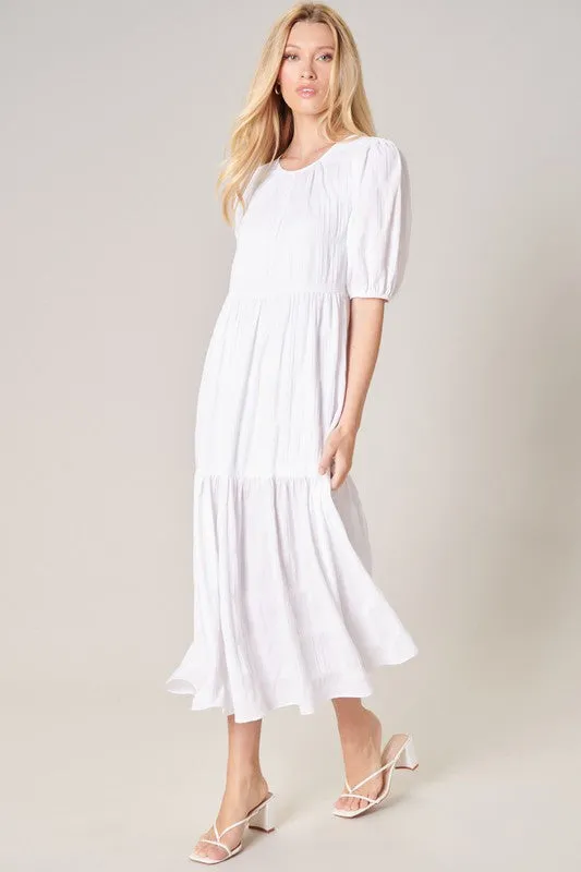 Bastille Back Tie Tiered Midi Dress