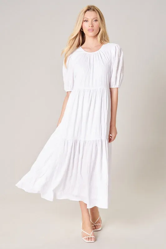 Bastille Back Tie Tiered Midi Dress