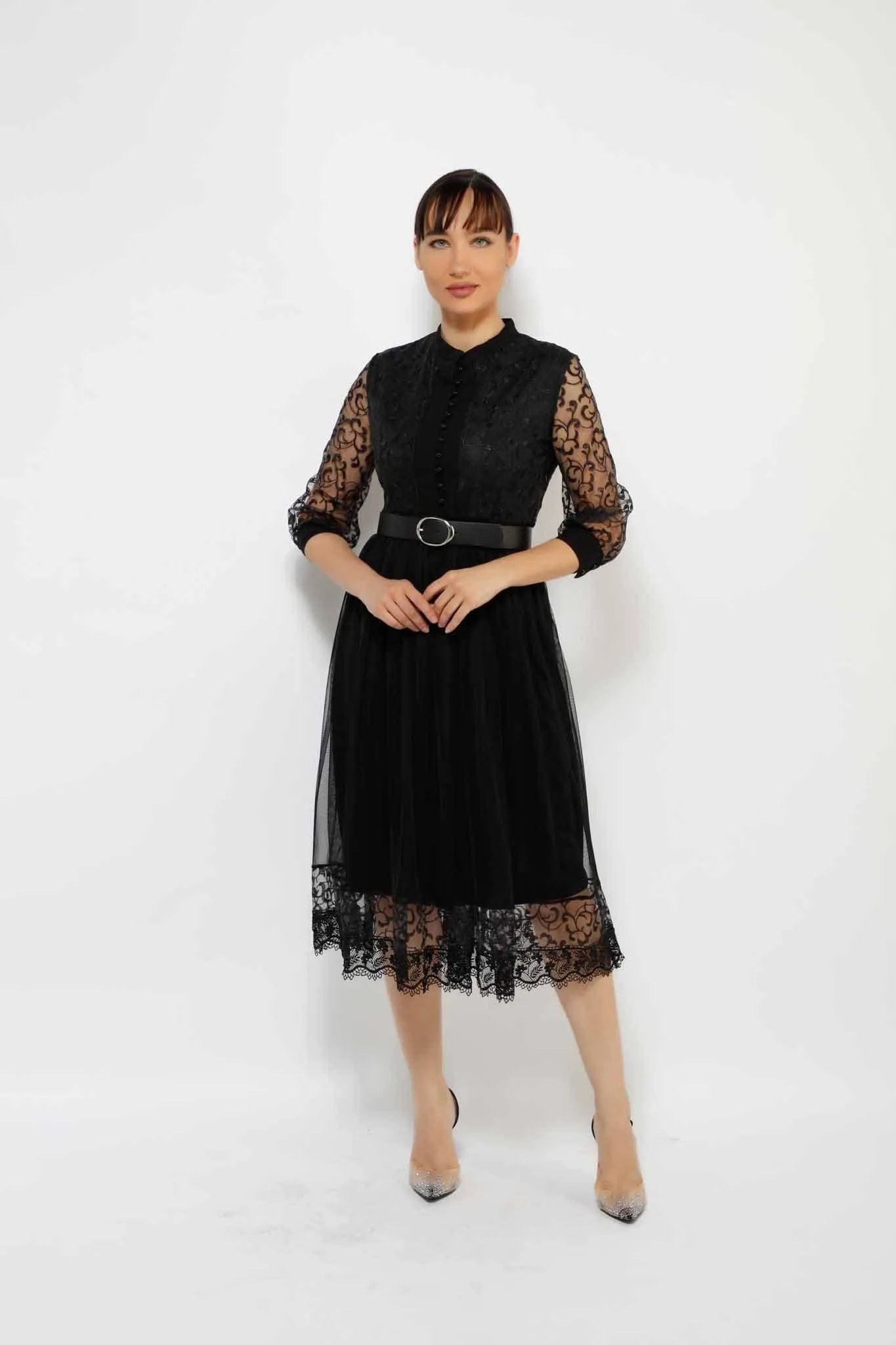 BELTED MR DETAILED LACE DRESS 1-3451MIS