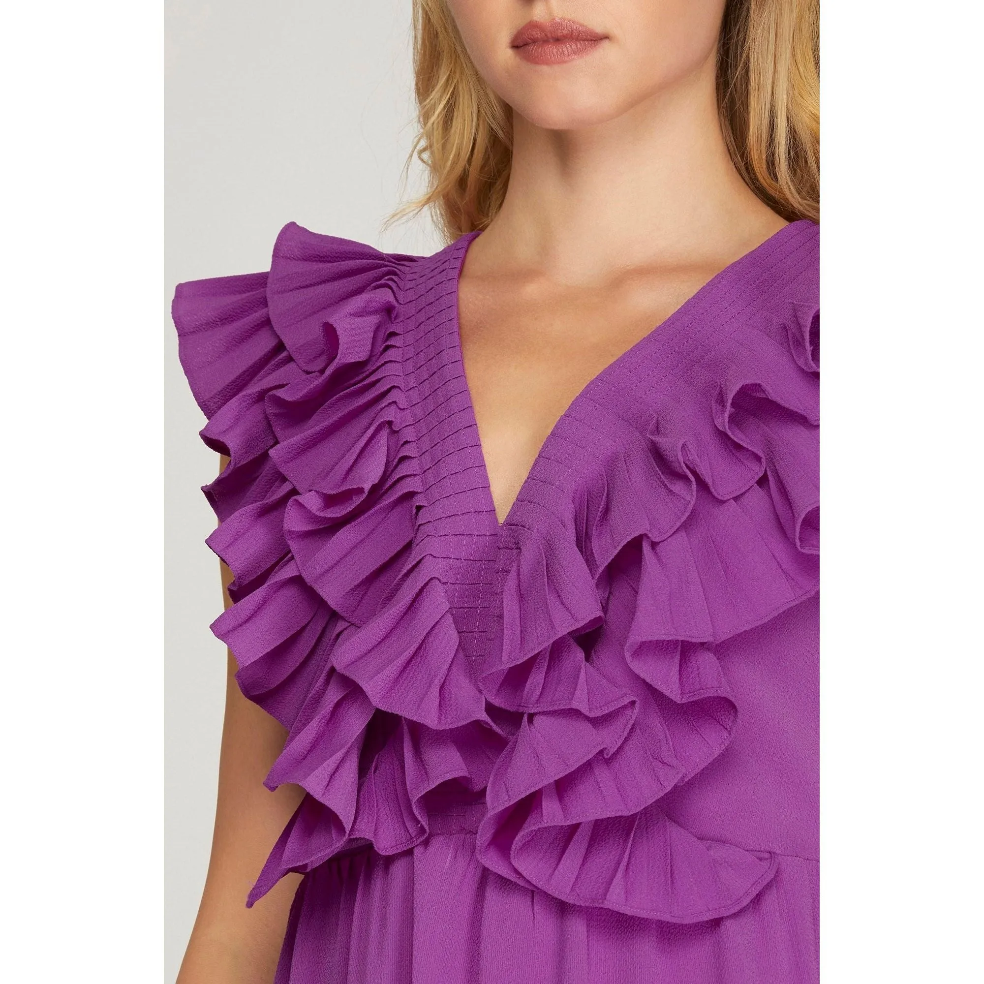 Best Dressed Sleeveless Pleated Ruffle Tiered Dress