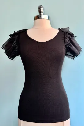 Black Butterfly Sleeve Scoop Neck Top