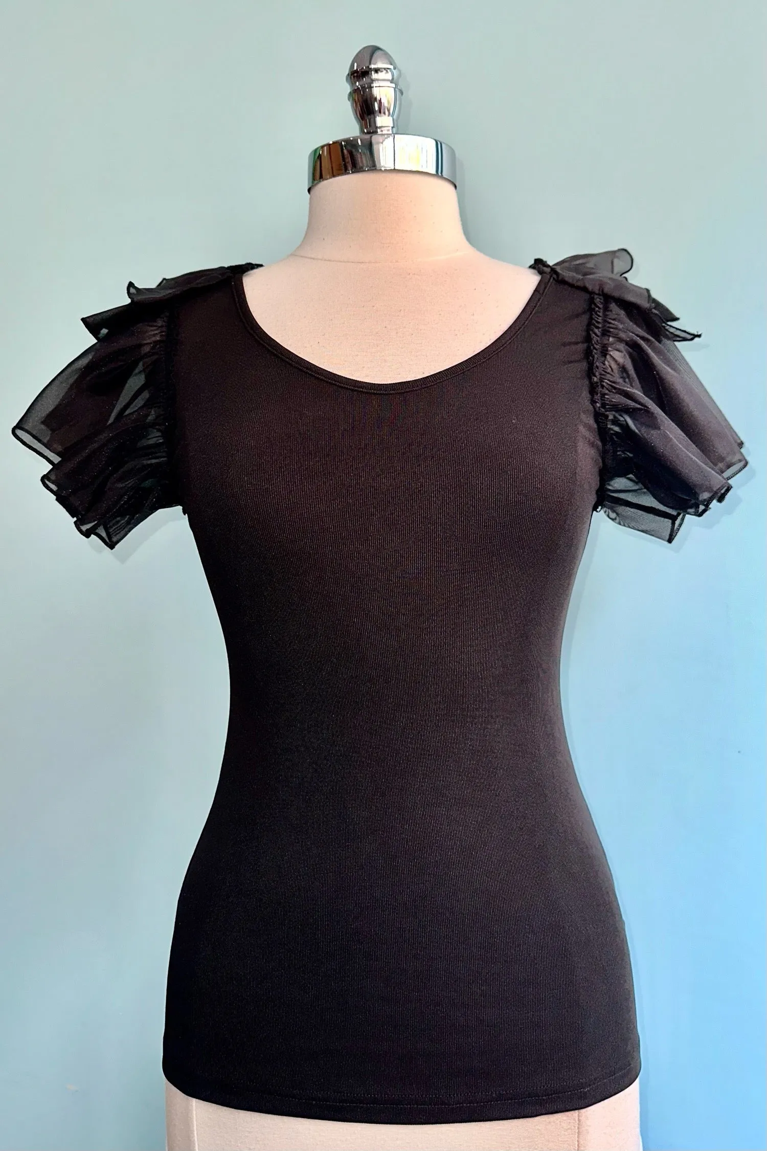 Black Butterfly Sleeve Scoop Neck Top