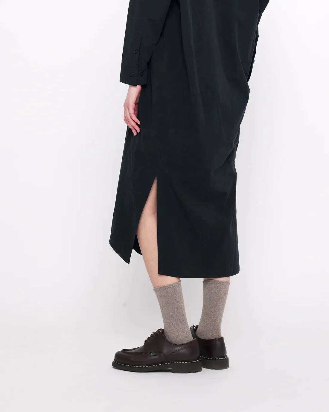 Black Cocoon Cotton Maxi Shirtdress