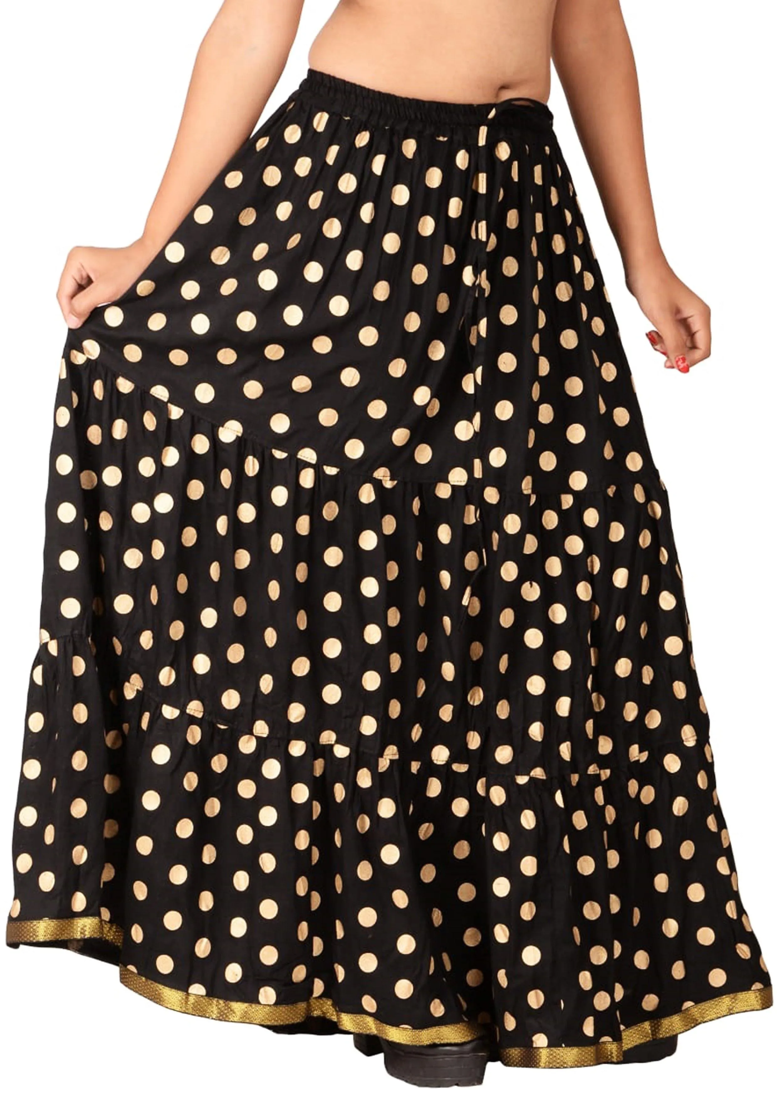 Black Ethnic Golden Print Maxi Skirt