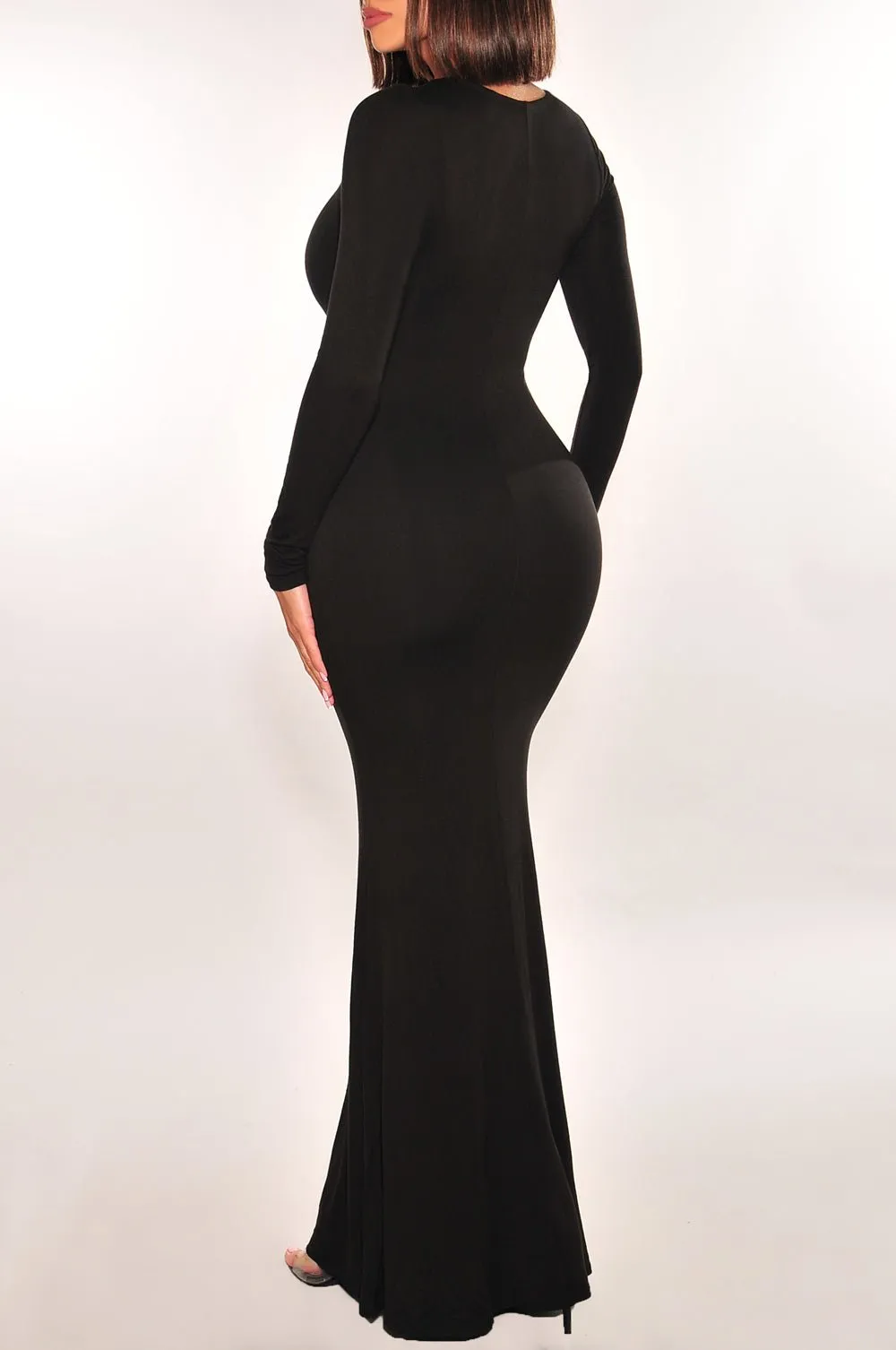 Black Long Sleeve Round Neck Mermaid Dress