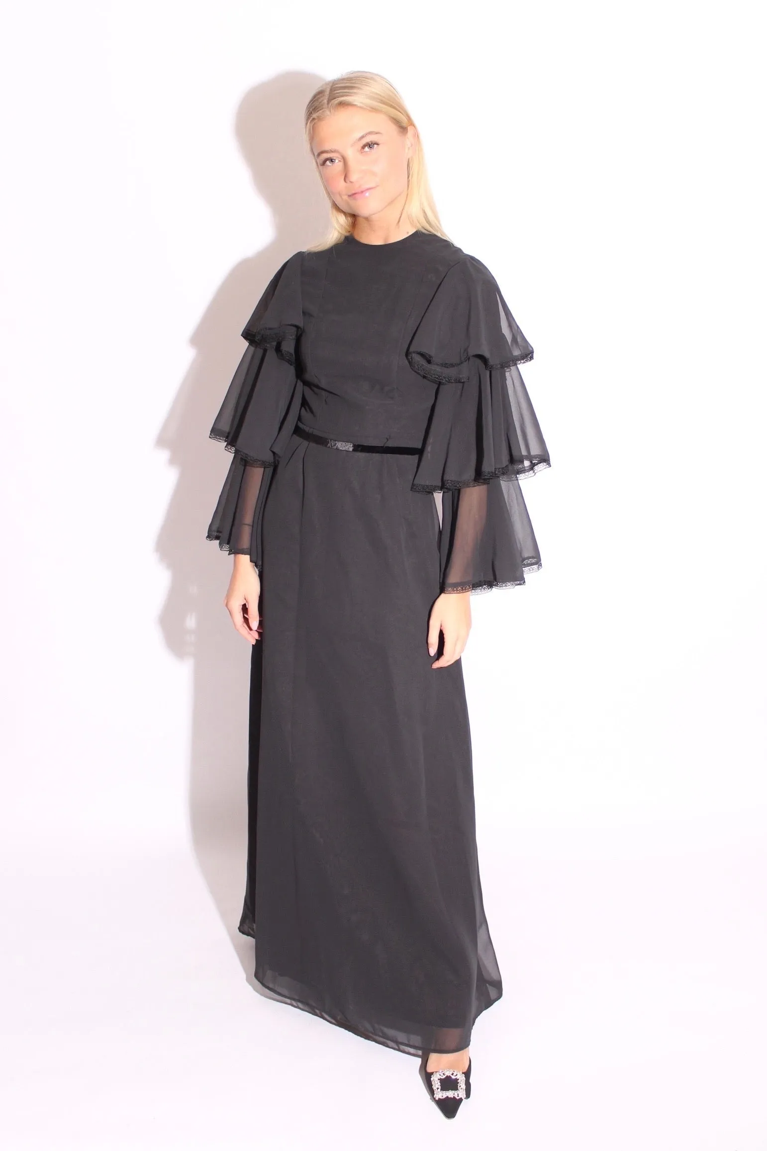 Black Ruffles Chiffon Maxi Dress