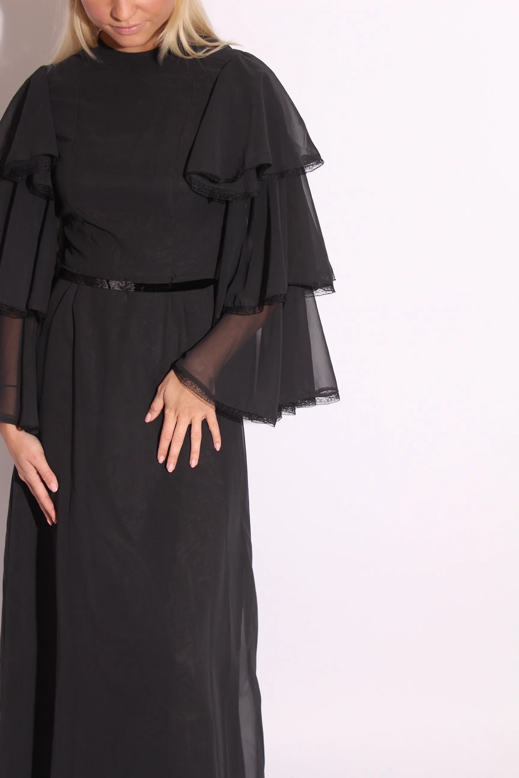 Black Ruffles Chiffon Maxi Dress