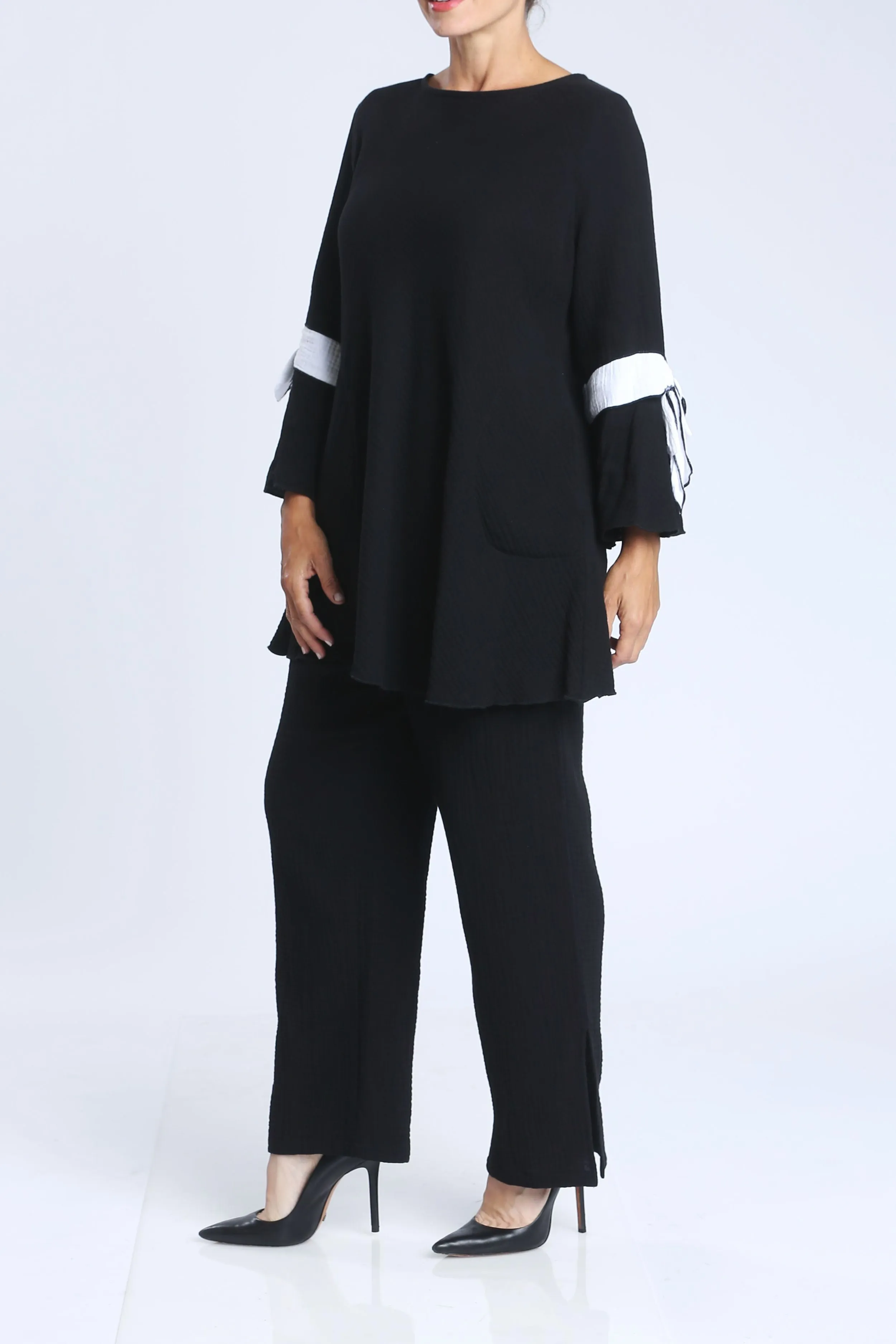 Black Textured Bow Sleeves A-Line Tunic