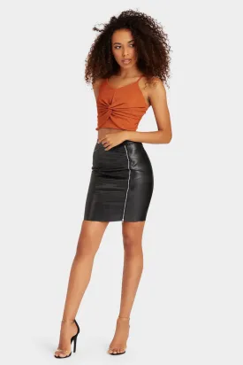 Black Zip Front Leather Skirt