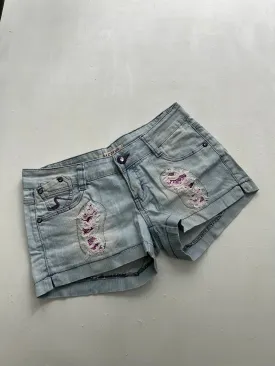 Blue denim sequins low rise mini/ micro short (S/M)