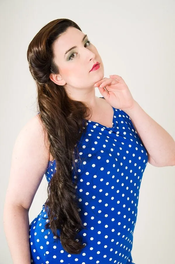 Blue Polka Dot Retro Jersey Dress Up To UK10