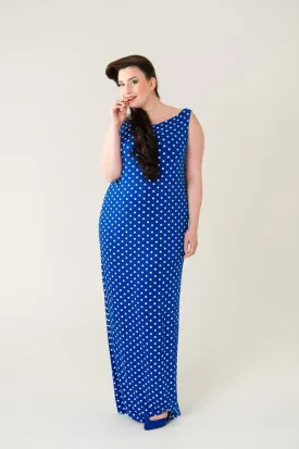 Blue Polka Dot Retro Jersey Dress Up To UK10