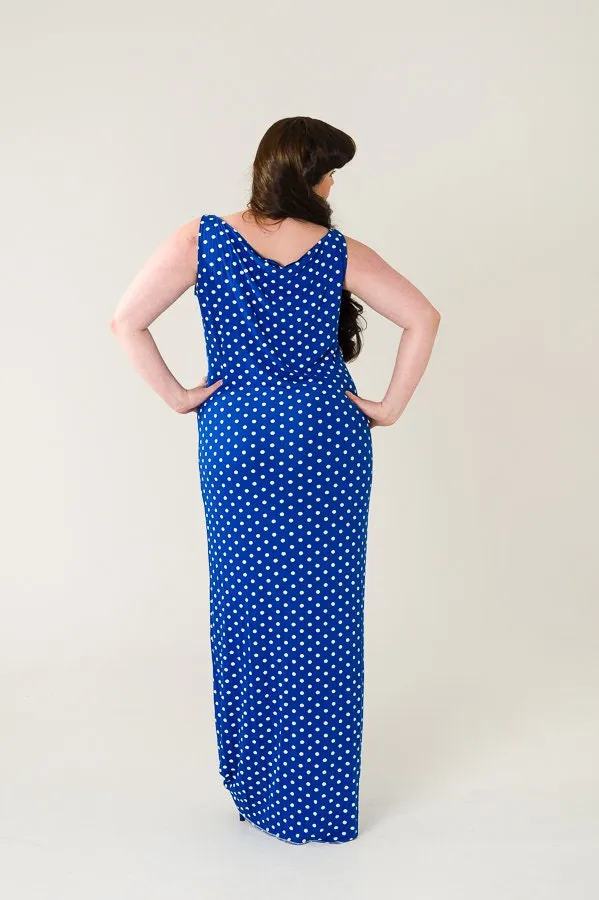 Blue Polka Dot Retro Jersey Dress Up To UK10