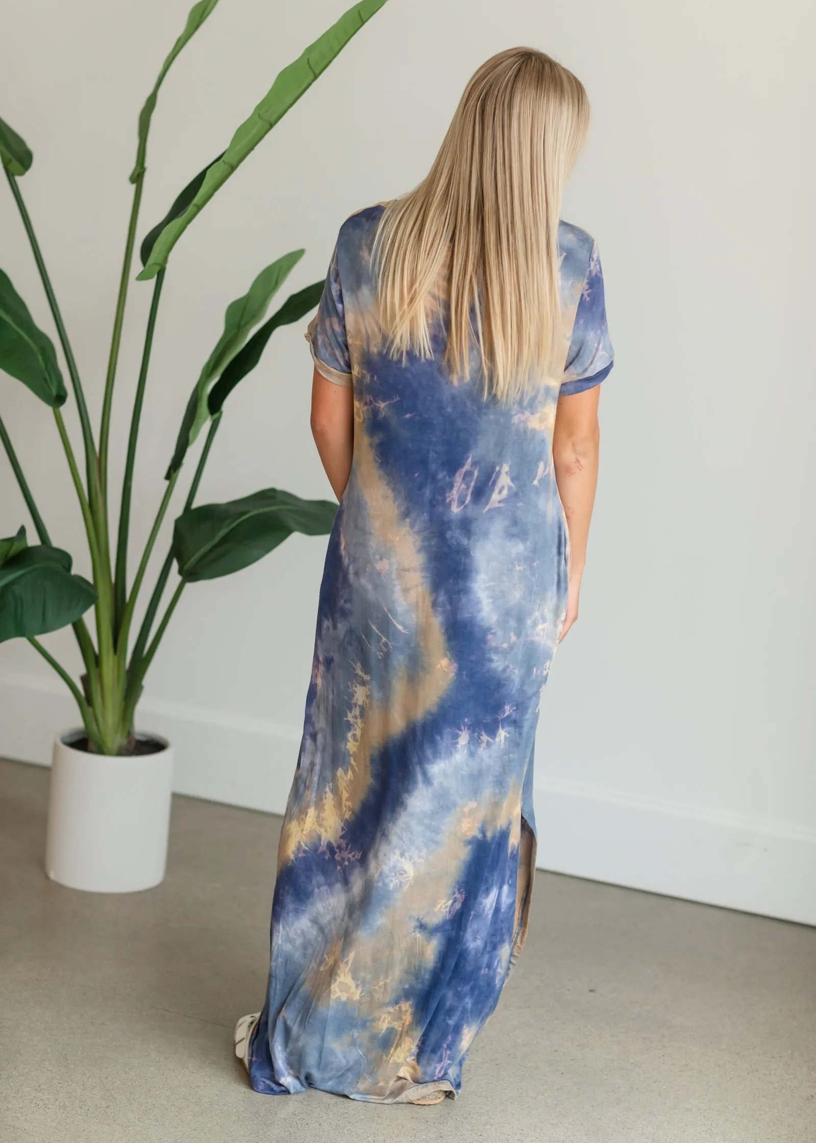 Blue Tie Dye Maxi T-Shirt Dress - FINAL SALE