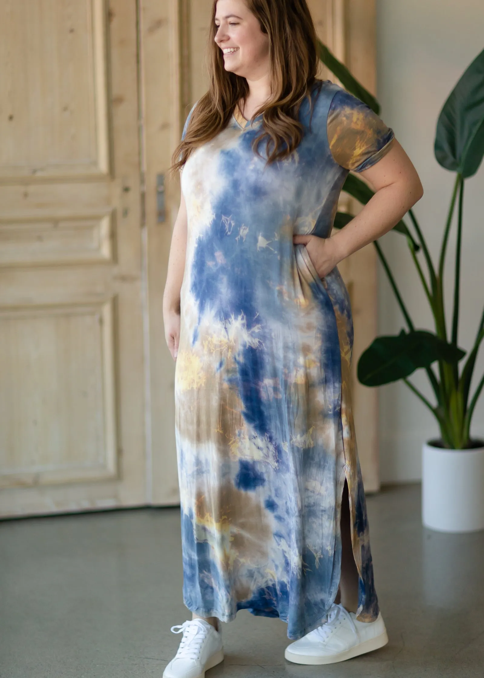 Blue Tie Dye Maxi T-Shirt Dress - FINAL SALE