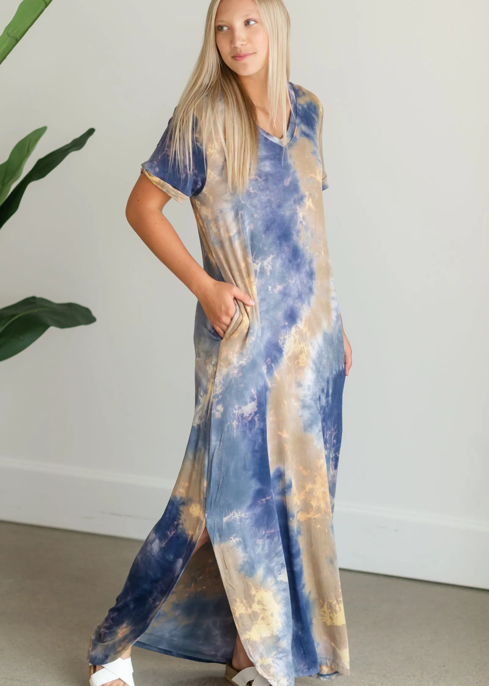 Blue Tie Dye Maxi T-Shirt Dress - FINAL SALE