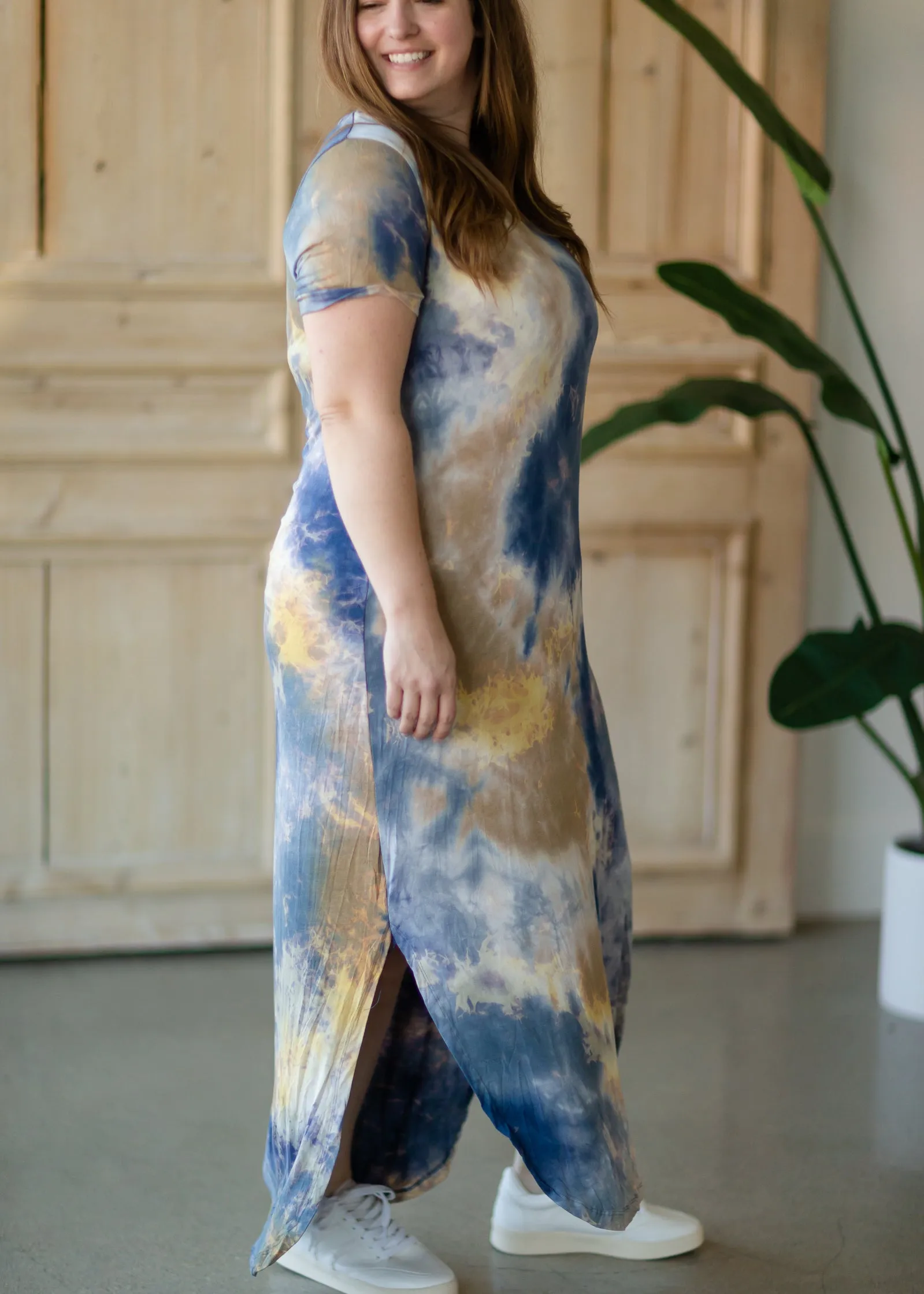 Blue Tie Dye Maxi T-Shirt Dress - FINAL SALE