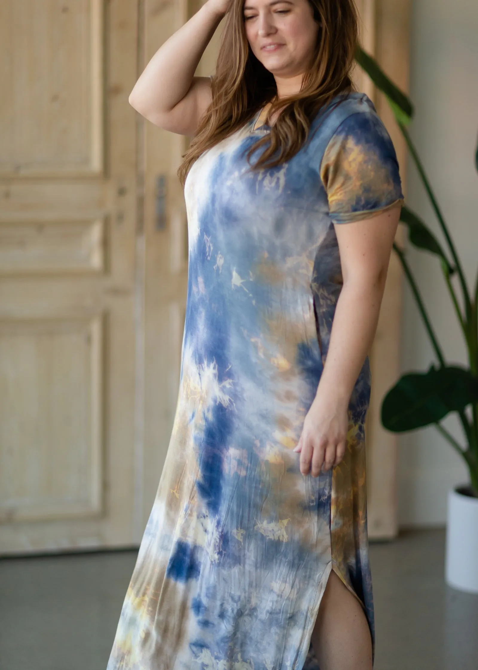 Blue Tie Dye Maxi T-Shirt Dress - FINAL SALE