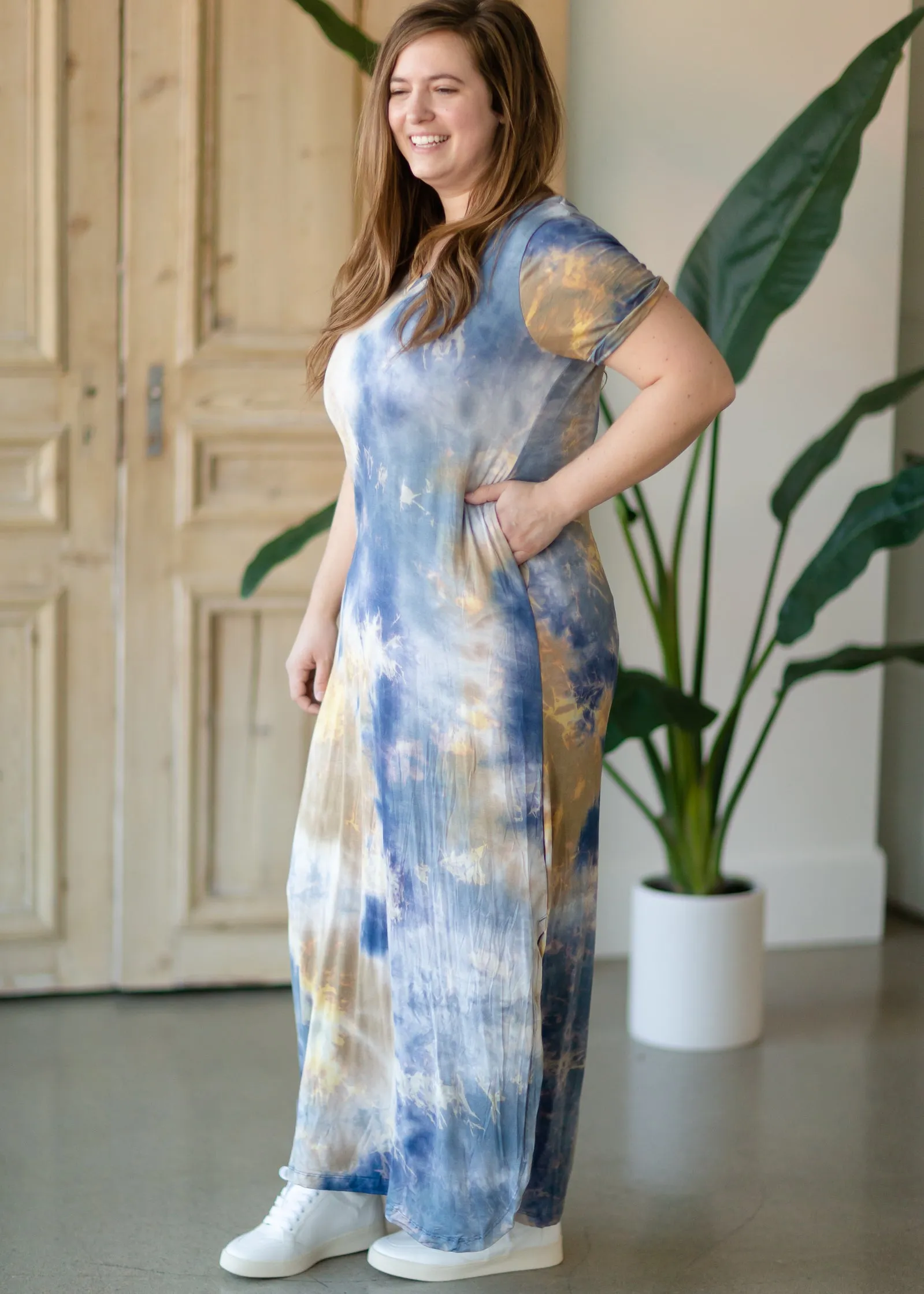 Blue Tie Dye Maxi T-Shirt Dress - FINAL SALE