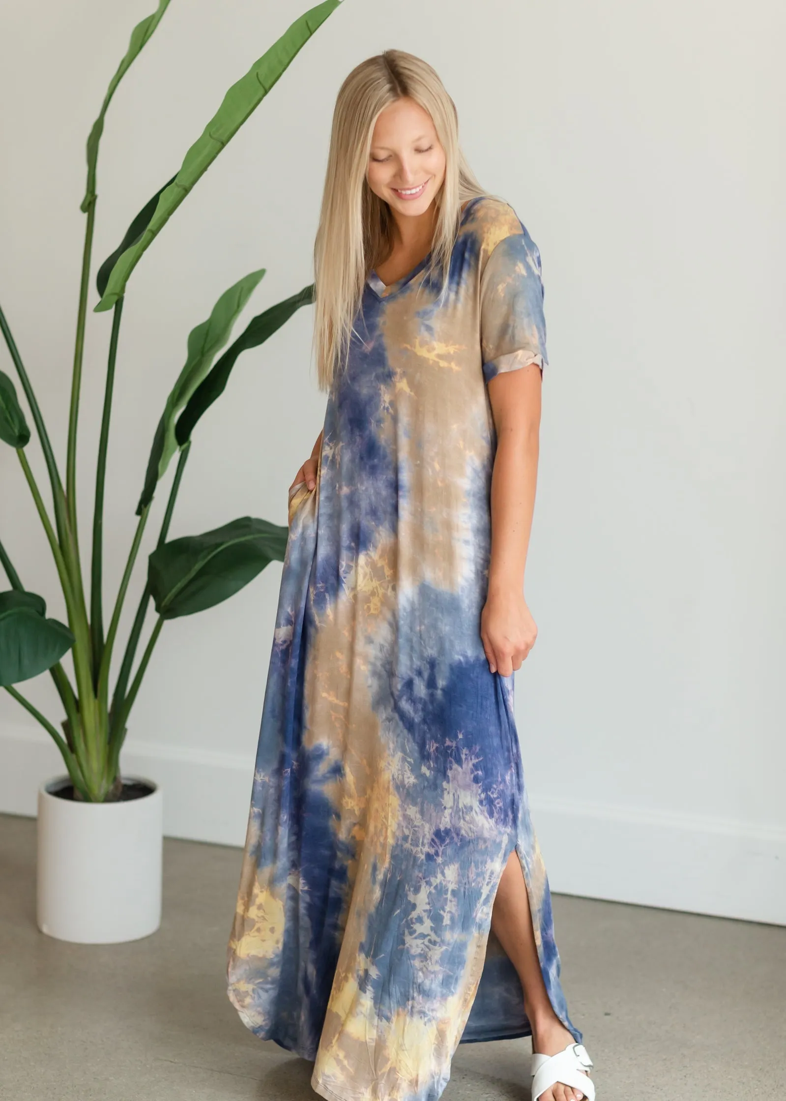 Blue Tie Dye Maxi T-Shirt Dress - FINAL SALE