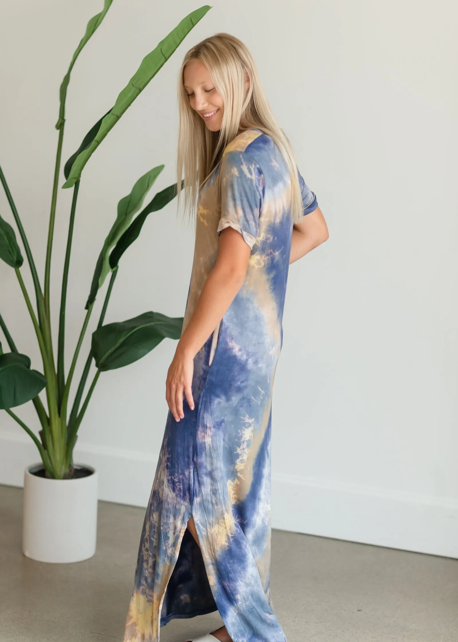 Blue Tie Dye Maxi T-Shirt Dress - FINAL SALE