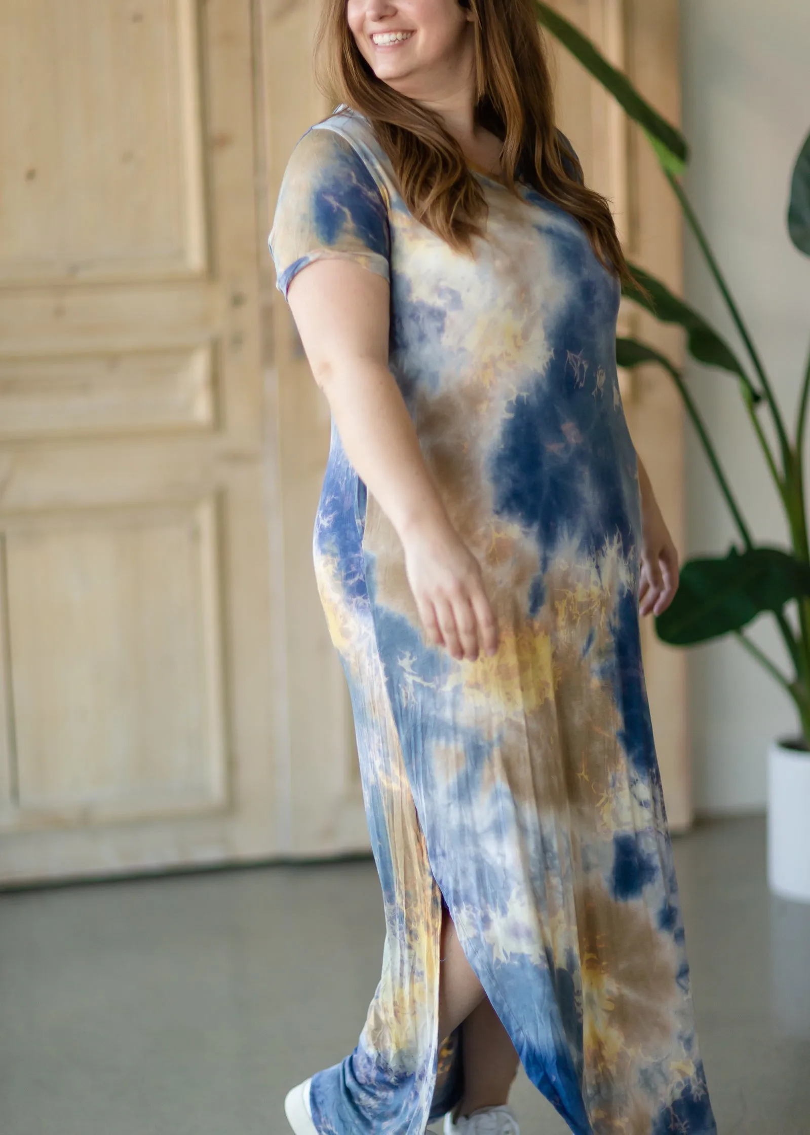 Blue Tie Dye Maxi T-Shirt Dress - FINAL SALE