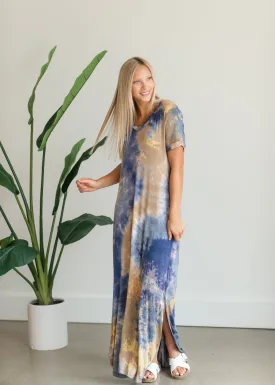 Blue Tie Dye Maxi T-Shirt Dress - FINAL SALE