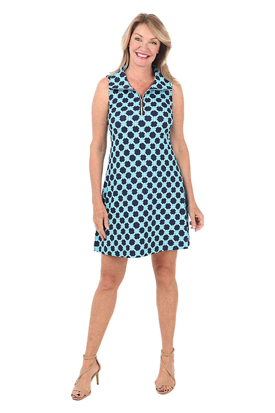 Blue Twisted Knots UPF50  Sleeveless Dress