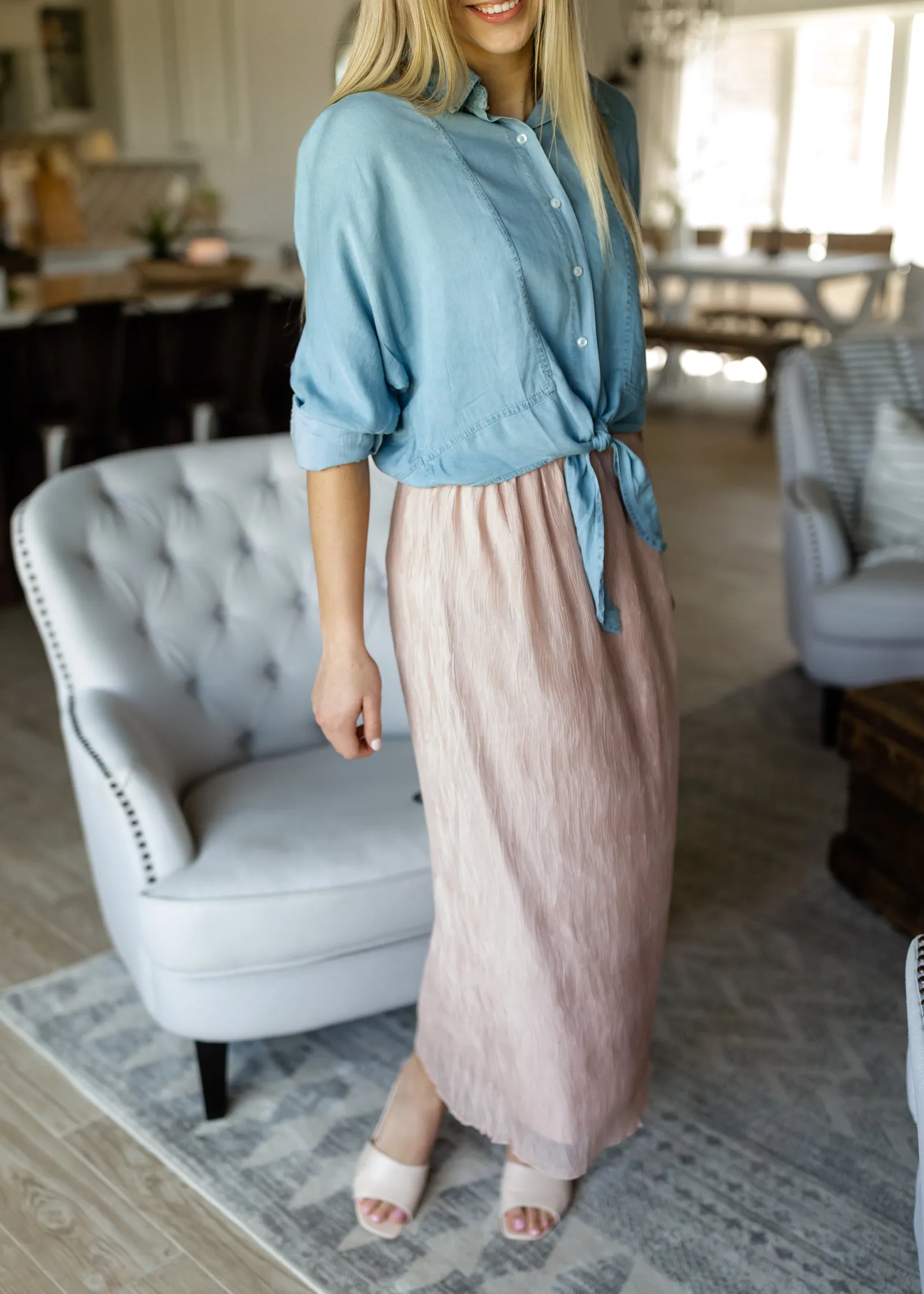 Blush Crinkled Chiffon Maxi Skirt - FINAL SALE